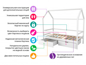 Кровать-домик Svogen с ящиками и бортиком бежево-белый в Костанае - kostanaj.magazinmebel.ru | фото - изображение 2